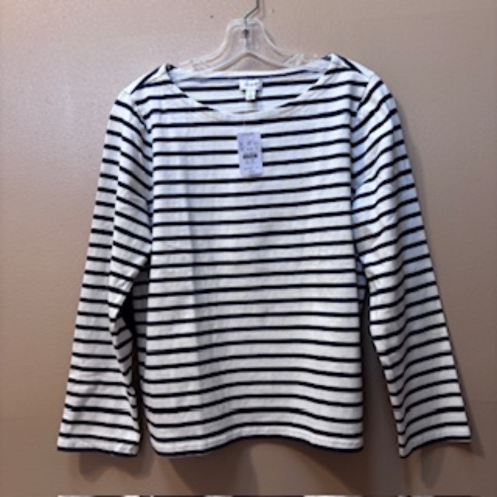 J. Crew Boatneck Striped Nautical Top Navy/White Heart Elbow Patches Size M NWT - Picture 2 of 7